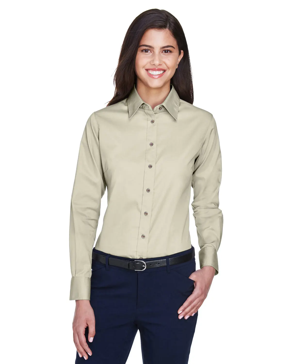 Harriton Ladies' Easy Blend™ Long-Sleeve Twill Shirt with Stain-Release