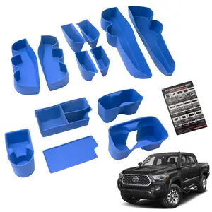 Forten 13 Pcs Custom Fit Blue Silicone Organizer Tray Kit for 3rd Gen Tacoma 2016-2023 Crew Cab Cup Holder Inserts Door Pocket Liners Wireless Charging Pad Anti-Slip Protector Mats
