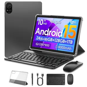 10 Inch Android 15 Tablet, 24gb RAM, 128GB Storage, 1tb Expansion, Quad-Core Processor, All-In-One Set with Keyboard, Case, Mouse, Stylus, 1280x800 IPS Screen, Dual Cameras, Wi-Fi 6, Android Wifi Tablet