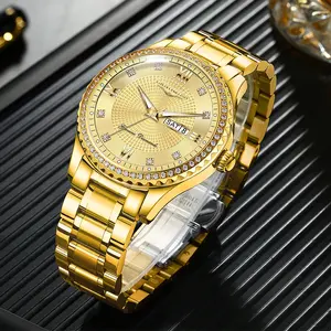 LANGQIES Exquisite Diamond Men's Watch with Dual Calendar Sapphire Crystal 42mm Dial Elegant Versatile Gift for Any Occasion