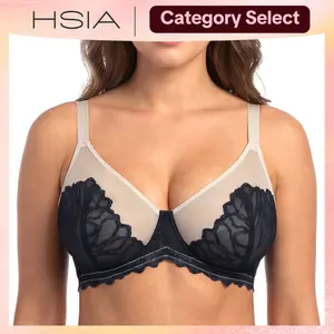 HSIA Winter Sonata Unlined Plus Size Full Coverage Bra Underwire Support Bra Sexy Pretty Embroidered Soft Lace Upgraded Breathable Skin-Friendly Sheer Mesh Minimizer Bra All-Day Comfort for Large Bust