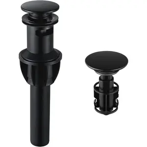 Bathroom Sink Drain, Pop Up Drain Stopper with Overflow, Lavatory Vanity Vessel Sink Drain Assembly, Matte Black