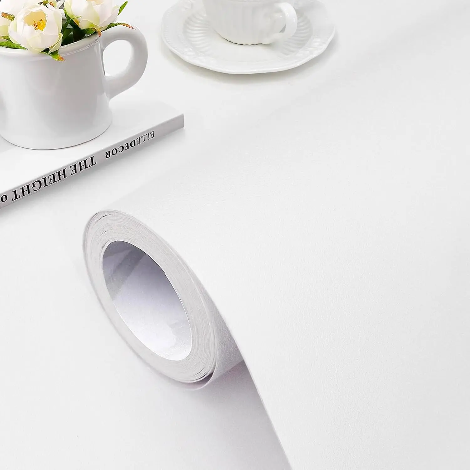 White Contact Paper Peel and Stick Wallpaper 15.7” x 118.1” Matte White Wallpaper Countertop Peel and Stick Waterproof Self Adhesive Removable Wall Paper for Furniture Decorative Vinyl