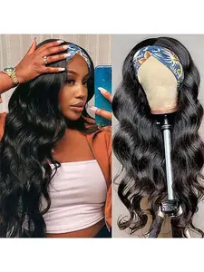 Headband Wig Human Hair Body Wave Headband Wigs for Black Women Brazilian Virgin Hair Glueless None Lace Front Half Wigs Human Hair Wear and Go Headband Wigs 180% Density