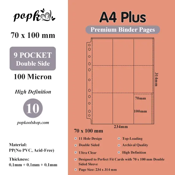 A4 Plus Size Premium Binder Pages | 1/2/4/9 Pockets | 10 Double-sided Pages  Each | Kpop Photocard Binder Refills | Crystal Binder Pages | 11 Ring  Refill Decor - TikTok Shop