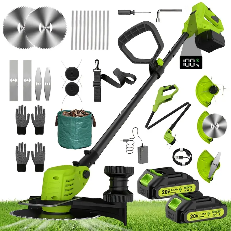 Brand new major upgrade! 3-in-1 8-inch cordless lawn trimmer - electric pruner, electric weeder, comes with 2 high-capacity batteries + fast charger, equipped with shoulder strap and grass collection bag, rotatable side trimming function