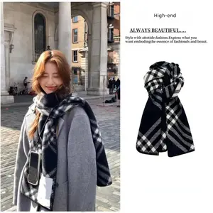 Winter outdoor plaid scarf high-end double-sided two-color personalized imitation cashmere shawl cold scarf