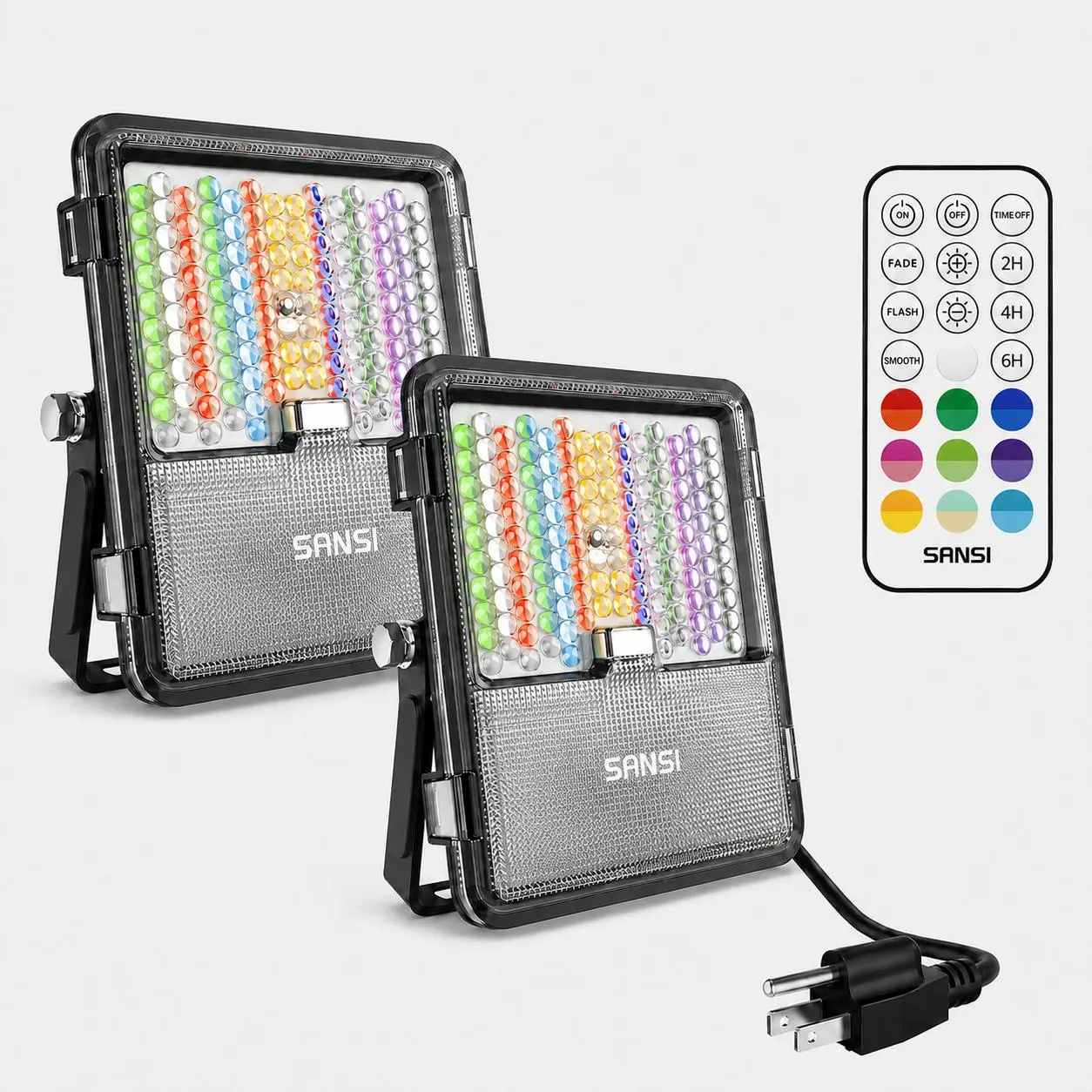 SANSI RGBW LED Outdoor Waterproof Flood Lights 2-Pack, 80/160W Adjustable Color Changing Lights with Remote, 120V 60Hz Ready, IP66 Rated Water Resistant Glamorous Flood & Spot Lighting, Energy Efficient for Valentine's Day Decor, Parties,home decor