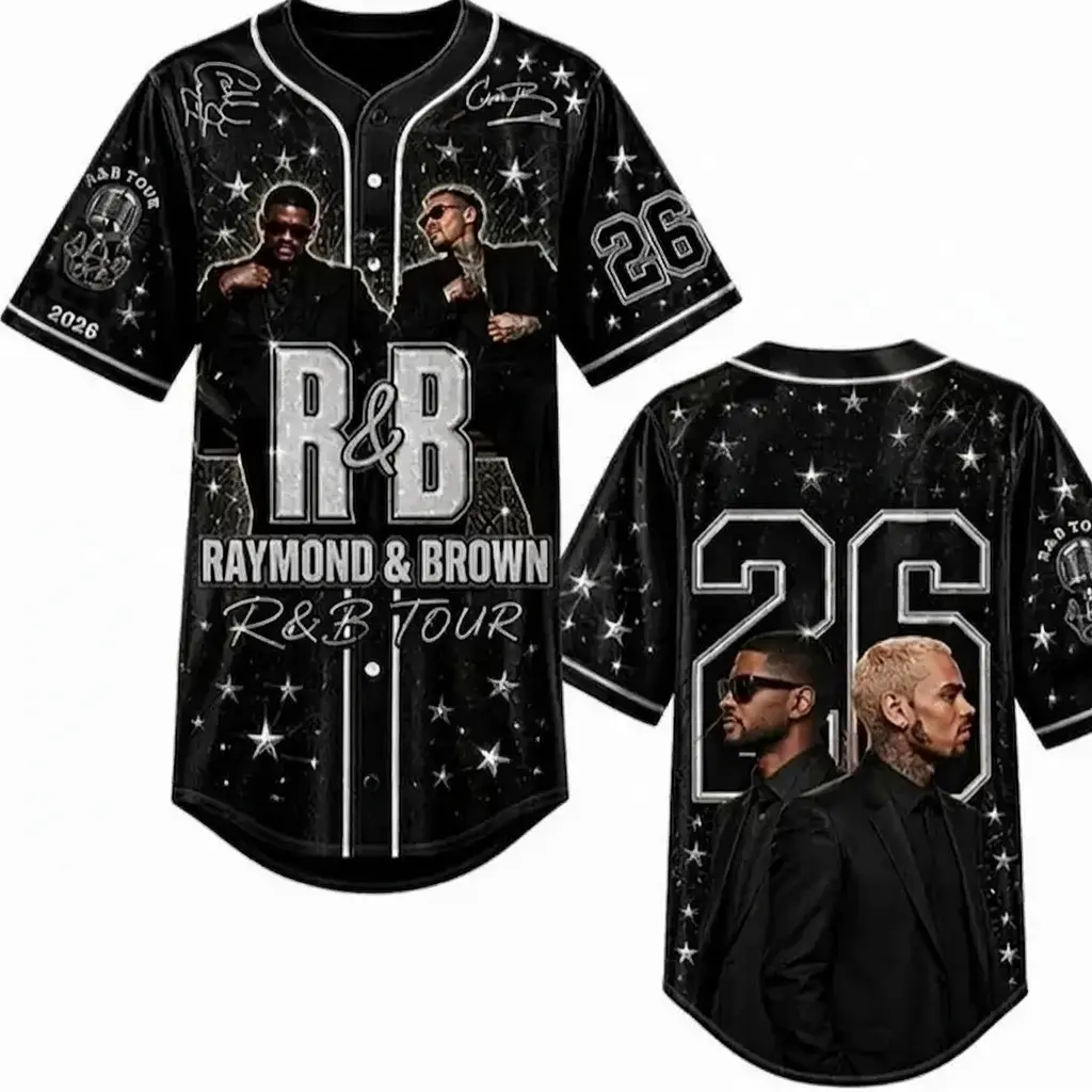 RnB Raymond Brown 2026 Tour Baseball Jersey, Music Fan Short Sleeve Button Down Shirt, Vintage Star Graphic Hip Hop Concert Outfits Men Women