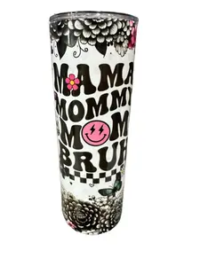 Mama - Mommy - Mom - Brah - Flowers and Butterflies - 20oz Skinny Sublimation Tumbler - Amy's Tumbler Junkies - Your Favorite Tumbler Shop!