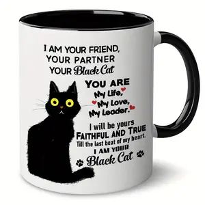 11oz/15oz Black Kitten I Am Your Friend Ceramic Mug Accent Black, Cold Hot Drinkware, Ideal Gift For Any Occasions