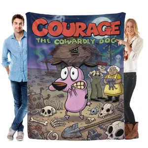 「Courage the Cowardly Dog Retro Blanket - Nostalgic Cartoon Throw, Flannel for 90s Kids, Spooky Cartoon Room Decor, Courage Fan Gift」