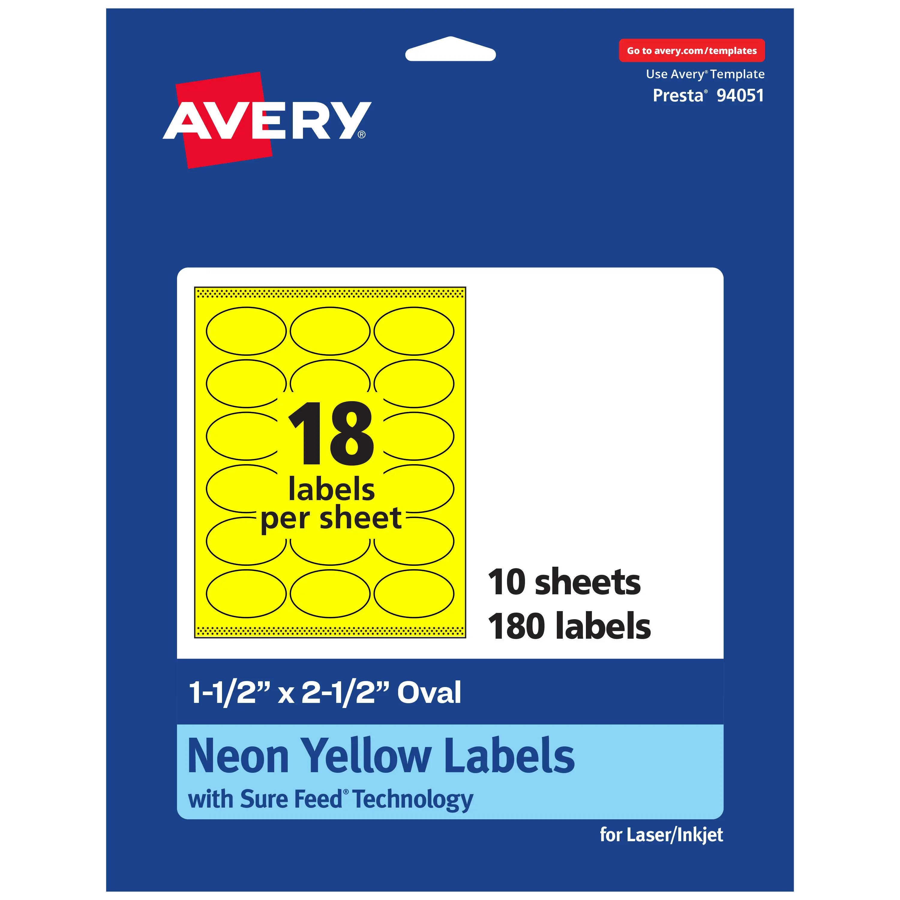 Avery Neon Yellow Paper Labels, 1.5" x 2.5" Oval
