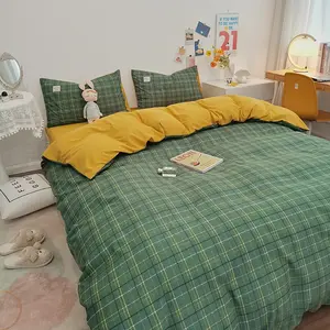 3/4pcs Japanese Style Plaid Design Thickened Soft Flannel Four-Piece Set, Cozy Bedroom Wear, Breathable High-Density Weave, All-Season Use