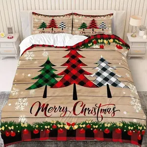 Christmas Tree Pattern Bedding Set, Includes Duvet Cover and Two Pillowcases, Polyester Fabric, Bedroom and Guest Room Use