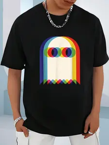 100% Cotton Unisex Threadrock Vaporwave Psychedelic Ghost Retro Halloween Techno EDM Unisex T-Shirt， men's autumn short-sleeved shirt, featuring maple leaf and Thanksgiving Halloween prints