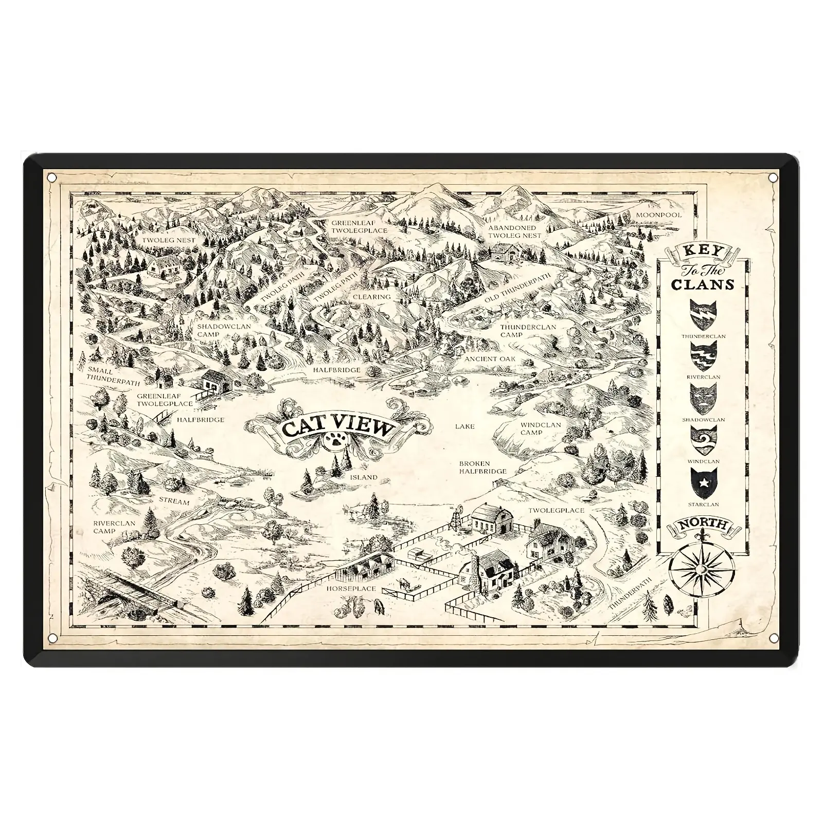 Warrior Cats Clan Metal Wall Art - 8x12" Decorative Poster in Sky Blue, Ginger, Mixed, White, Pink, Black