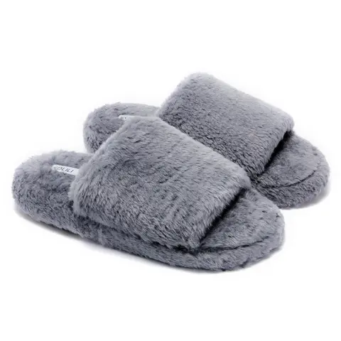 KOLILI Women's Shoes Fluffy Cross Band Open Toe Slide-On Fluffy House Slippers - Cute Casual Style, Soft Plush Lining, Anti-Skid Sole, All Occasions Indoor Home Comfort