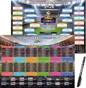 Large World Soccer Tournament Schedule Poster, A1 Size-32.6" x 23.2", 2 Pcs Soccer Calendar Wall Chart Decorations, 2026 Soccer Tournament Wallchart for Fans Home Office Bar Party Decor