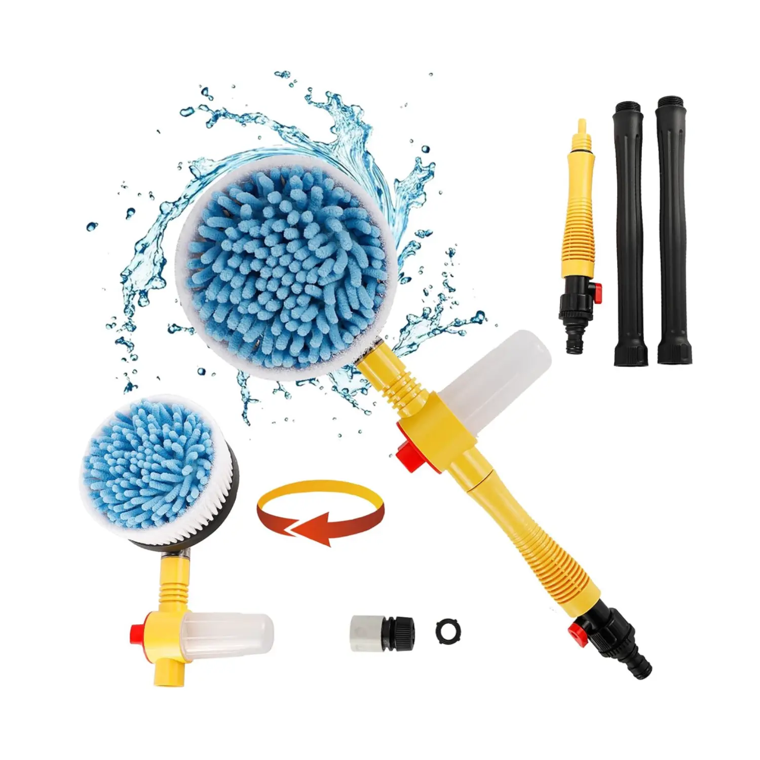 Rotating Car Wash Brush - Automatic Spinning Detachable Extendable Scrubber