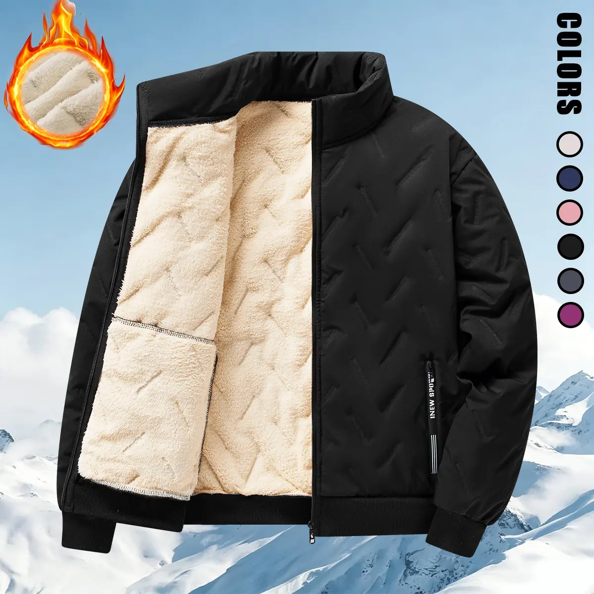 Purebeat Lady's Basic Stand Collar Thick Fleece Jacket - Lightweight Quilted Padded Lining, Zippered Pockets, Loose-Fit Cold-Resistant Casual Outdoor Windbreaker, Cold Weather Style Cozy Fashion Keep Warm Jackets & Coats for Autumn Winter