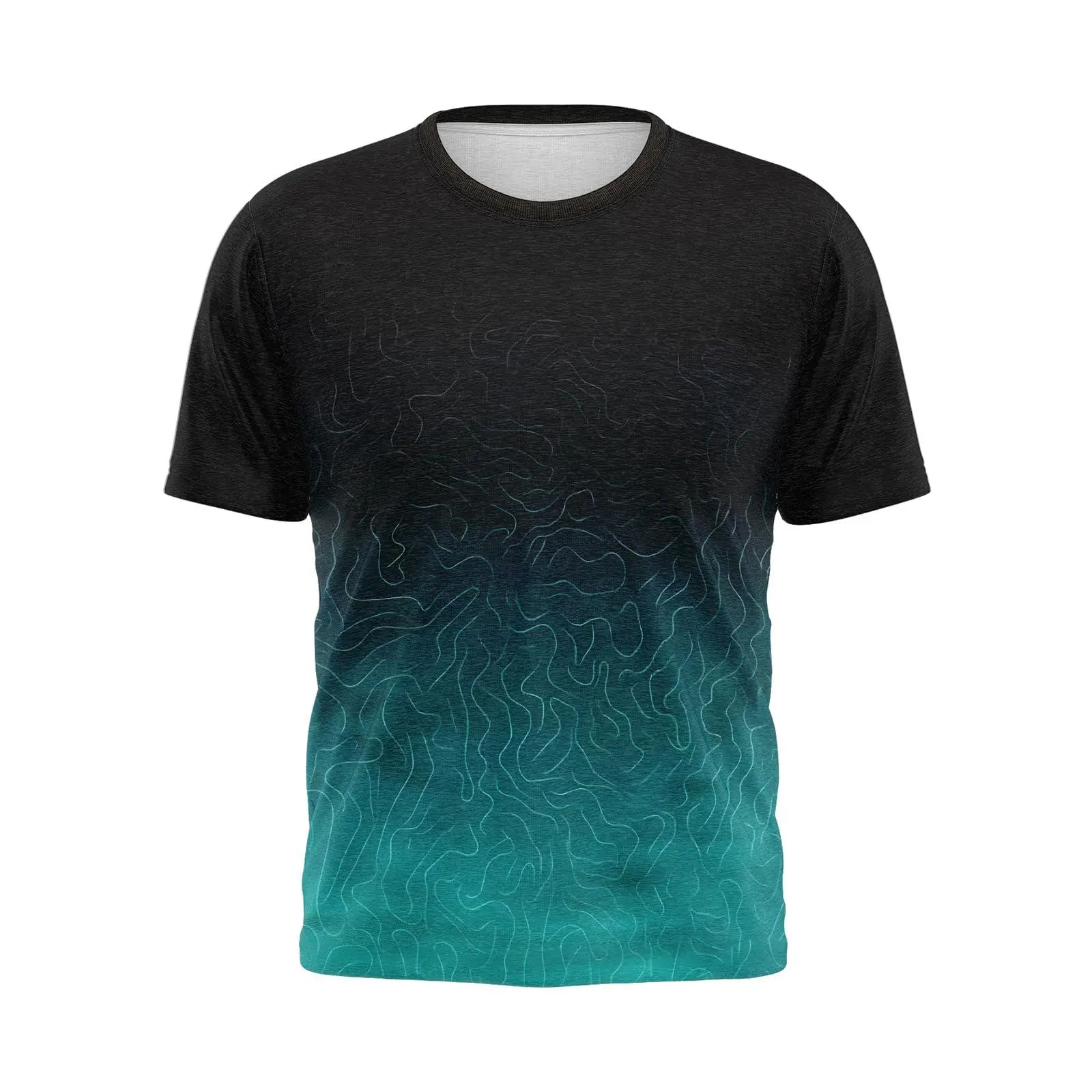 Streetwear T-Shirt with Wavy Gradient Full Body Print, Unisex Breathable Casual Short Sleeve with a Relaxed Cut, Tee, Tshirt, All Seasons, Complete Sizes, Daily Wear, Abstract Wavy Line Gradient, Gradient Lines