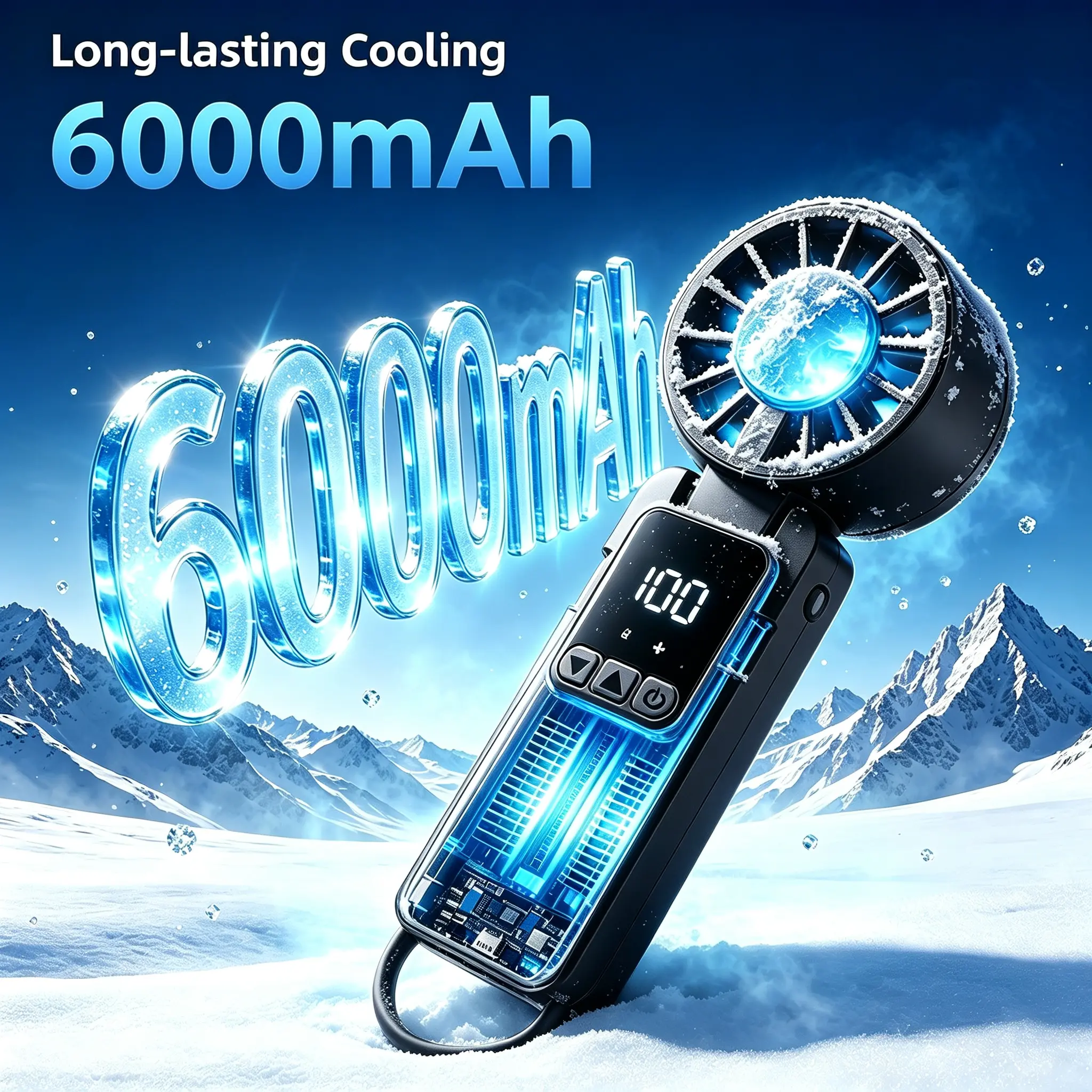 Portable Handheld Fan, 6000mAh Rechargeable Mini Personal USB Fan with LED Display & Foldable Design, 199-Speed Powerful Battery Operated Travel Fan for Women, Outdoor, Office, Minimalist