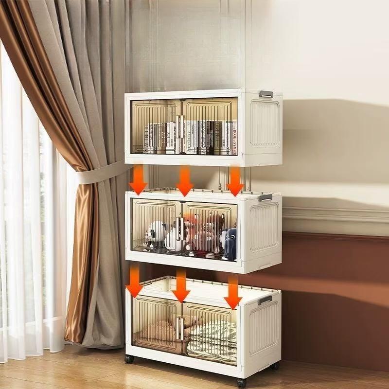 5 Layer White 70CM/27.55in Foldable Storage Box With Multi-tier & Doors, Stackable Shoes Storage Containers For Sundries, Books, Clothes, Household Storage Organizer For Closet, Wardrobe,  Bathroom, Office, Kitchen
