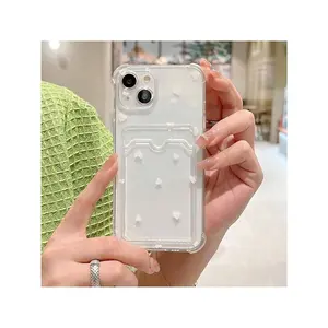 Wavy Edge Design Phone Case With Card Slot, Transparent Decorative Phone Protector Cover, Anti-Fall Fully Edged Mobile Phone Case Compatible With IPhone 7P XR XS Max 11 12 13 14 15 Plus Pro Max