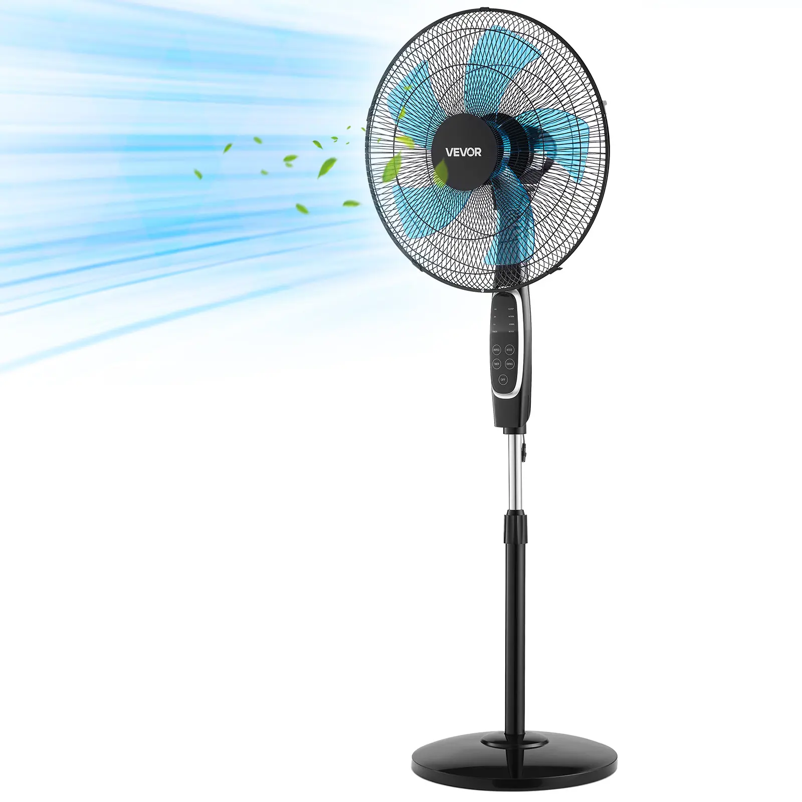 【summerfinds】VEVOR 18-Inch Adjustable Pedestal Fan, 2700 CFM Quiet DC 5-Blade Standing Floor Unit with Remote Control, 9 Speeds, 3 Modes, Oscillating Height, for Home, Garage, Adjustable Fans, Multi-Speed Pedestal Fans
