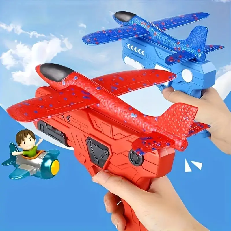 Foam Airplane Launcher Toy, Hand-Launched Glider Model Aircraft, Outdoor Flying Sports Toy for Kids