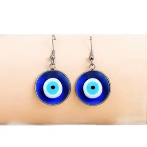 Evil Eye Earrings - Blue and White Design, Dangle Type, Suitable for All Seasons