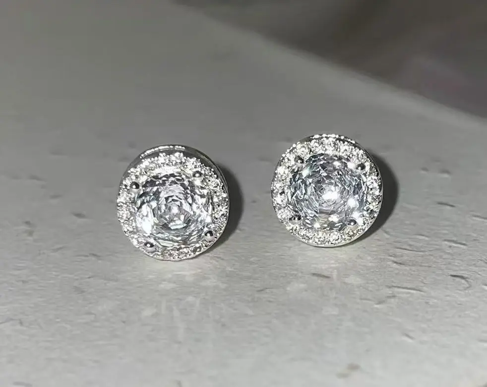 E085 Shiny Iced Out Cubic Zirconia Earrings Anti Fade Plated Hip Hop Ear Jewelry For Him Her
