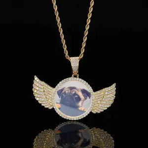GAB Personal Custom Memory Angel Wings Colorful Photo Pendant Necklace For Man&Woman,Family,Exquisite Zircon Pendant Necklace