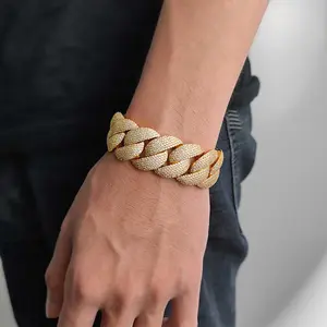 Hip Hop Rock Exaggerated 22mm Cuban Link Men Choker Jewelry Iced Out Full Cuban Link Chain Bracelet For Men gldmen'schain dorado jewelry Daily Pavé