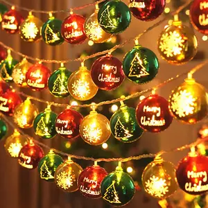 Battery Operated LED Christmas String Lights, Electroplated Ball Design with Snowflakes & Trees, Perfect for Home Decoration