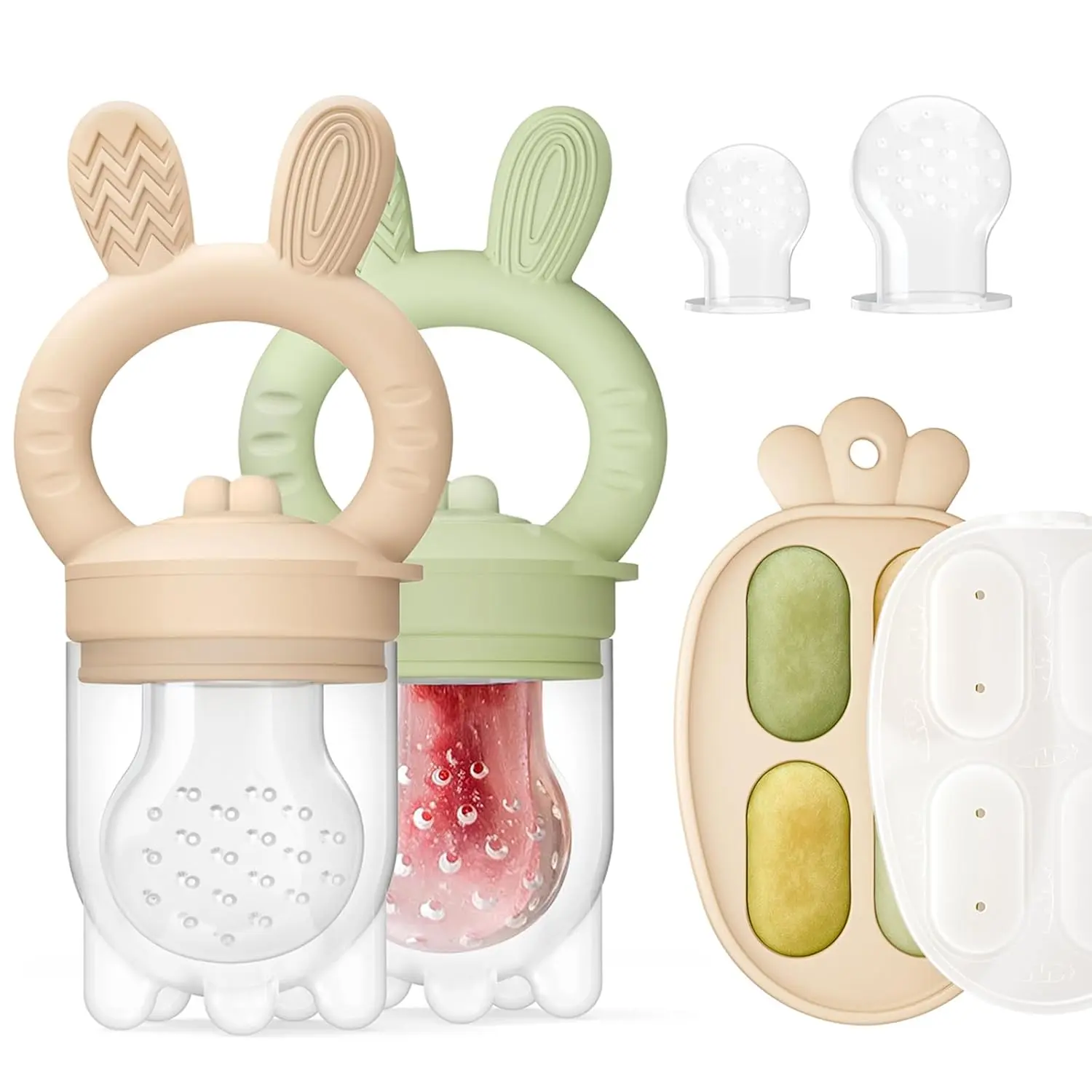 2 Pack Baby Fruit Feeder & Freezer Nibble Tray Combo, Push Pop Baby Food Feeder to Safely Introduce New Foods, Fresh & Frozen Food Silicone Feeder, 100% Food Grade, BPA Free