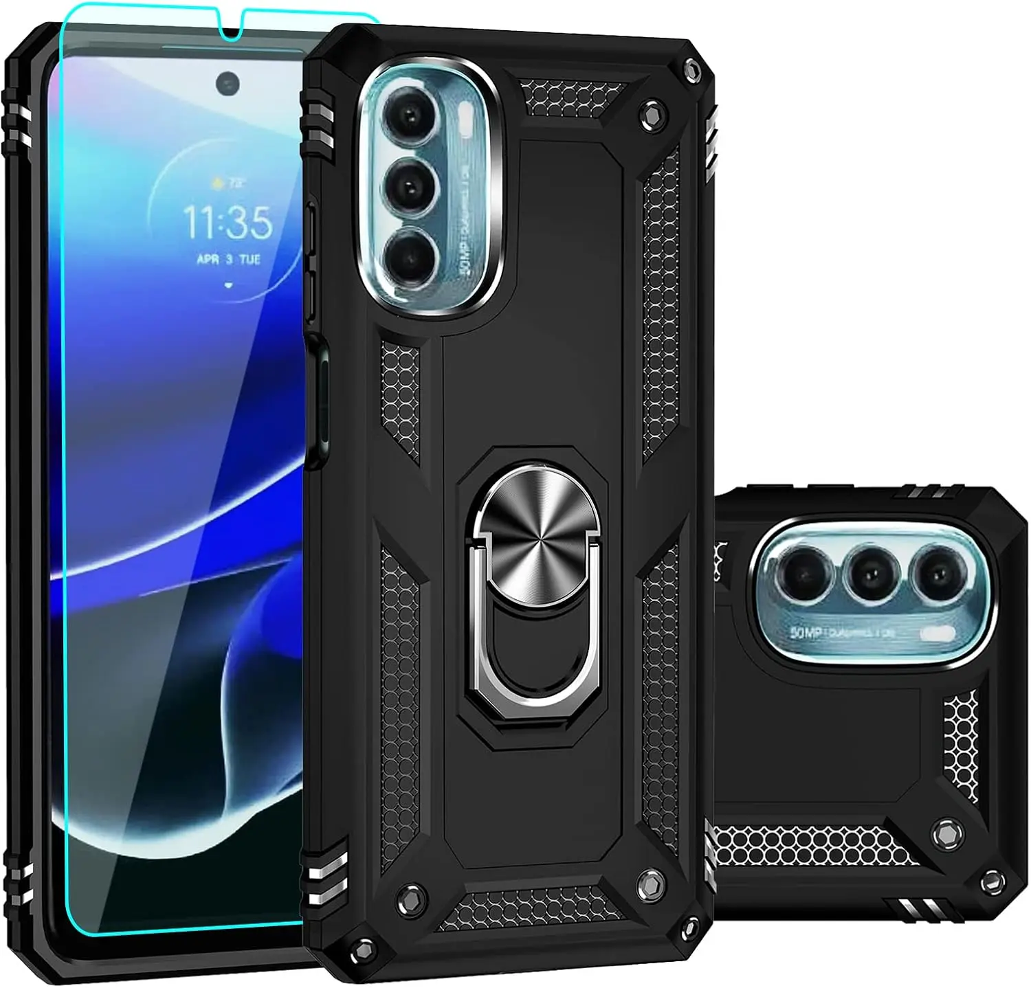 for Motorola G 5G 2022 Case,with Screen Protector,[Military Grade] 16ft.Drop Tested Cover with Magnetic Kickstand Car Mount Protective Case for Motorola G 5G 2022, Black