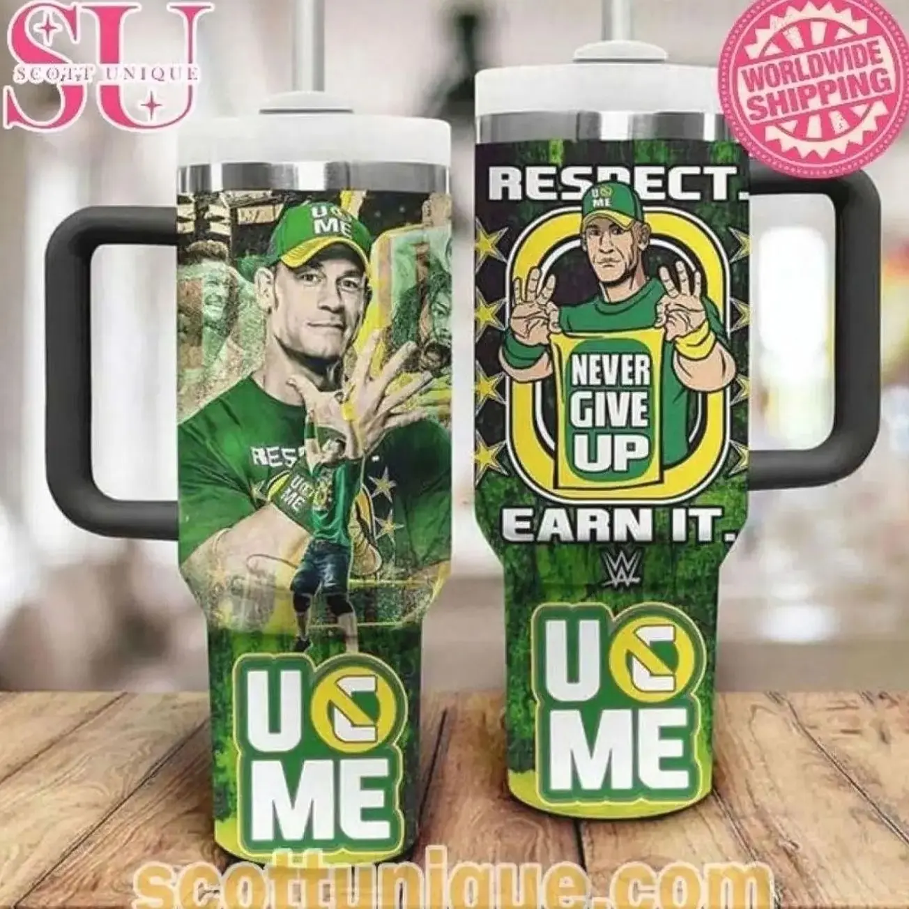New WWE John Cena Never Give Up 30oz or 40oz Stainless Steel Tumbler With Handle, Casual Style, Soft Touch, Feels Like a Favorite - Customer Favorite