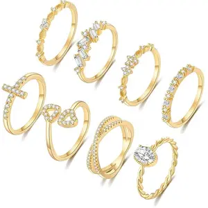 *RSCC10 Gold Silver Rings For Women Non Tarnish Gold Plated Stackable Rings Wedding Engagement Bands Dainty 14K Gold Ring Simple Trendy Cubic Zirconia Thumb Stacking Ring Pack Size 4-11