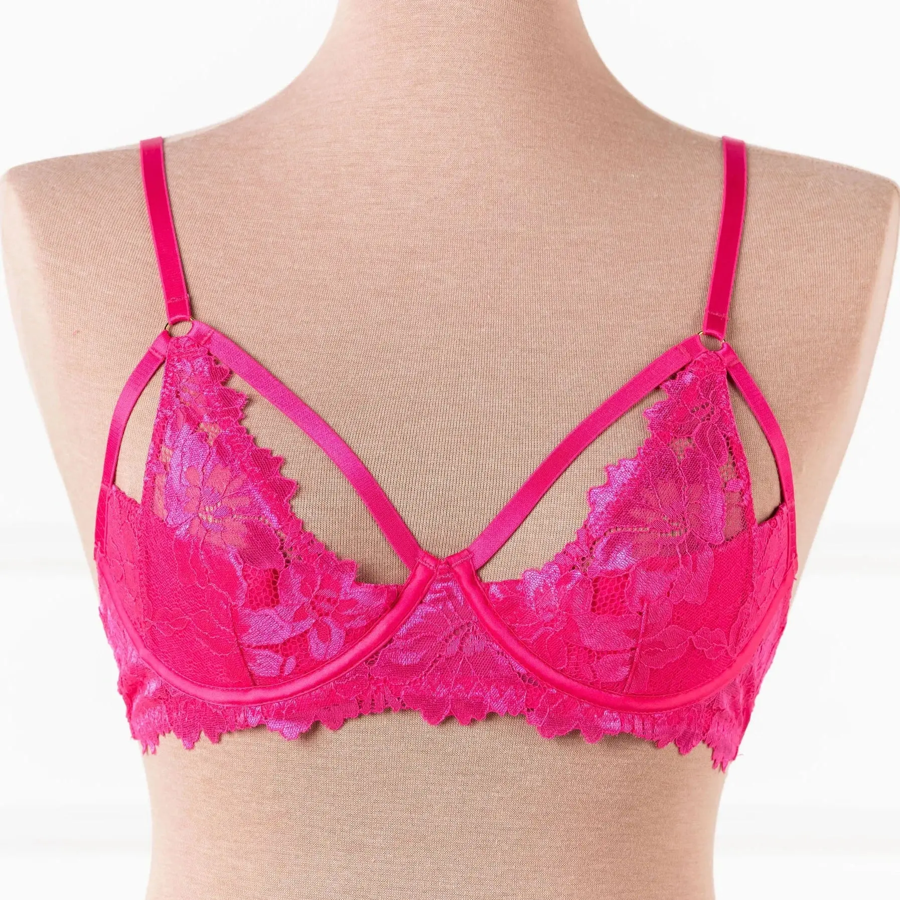 Lacy Underwire Padded Bralette - Hot Pink