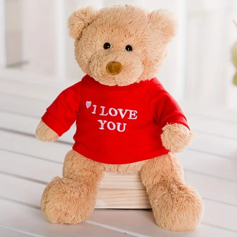 11 Inch Plush Teddy Bear Wearing T-Shirt, Cute Soft Adorable Stuffed Toy with 'i Love You & Happy Birthday' Message, Perfect Gift for Kids, Teddybear