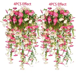 4PCS/8PCS artificial hanging violet and eucalyptus flowers - UV resistant, rainproof, orange flowers with green leaves, suitable for indoor/outdoor decoration, weddings, porches, courtyards, garden decoration, Lifelike artificial flower