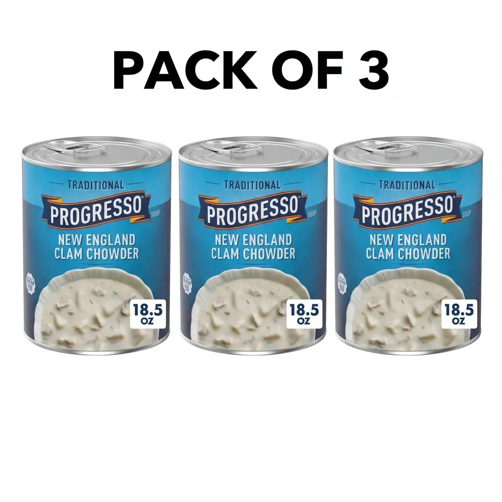 3 Pack Progresso New England Clam Chowder Soup, Traditional Canned Soup, Gluten Free, 18.5 oz Instant Food