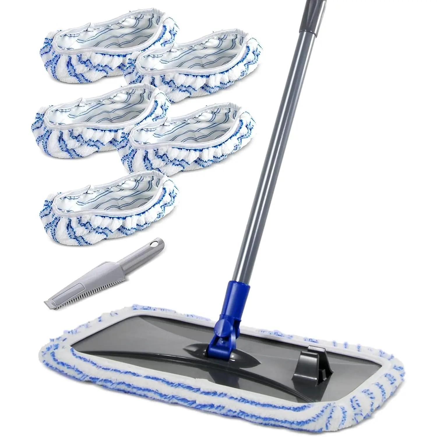 Microfiber Mop for Floor Cleaning, 16“ Extra Large Flat Mop with 5 Floor Mop Pads, Professional Microfiber Mop and 1 Cleaning Scraper,Dust Mop for Hardwood Floors Laminate Tile Ceramic