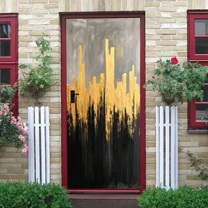 2pcs Modern Luxury Gold City Skyline Wall Stickers Abstract Architecture Art Decal for Living Room Bedroom Waterproof Removable Self Adhesive PVC Home Decorative Wall Decals  Collage Self-Adhesive Door