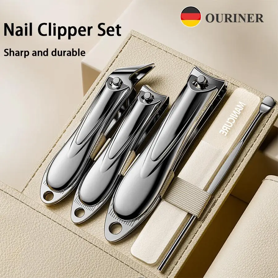 5PCS Classic Stainless Steel Manicure Set Concave Edge Clippers Thick Nails Ingrown Toenails Travel-Friendly Grooming Kit