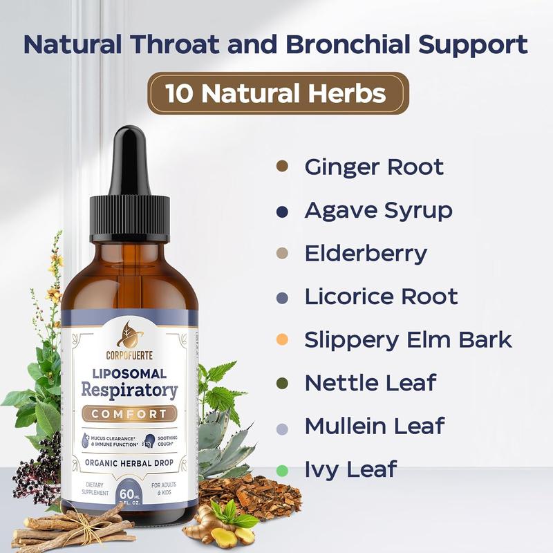 Liposomal Respiratory Relief Drops - Mullein Drops for Lungs with Elderberry, Licorice Root, and Slippery Elm Bark - Support Lung Cleanse and Mucus Relief - Suitable for Kids and Adults (1Pack)