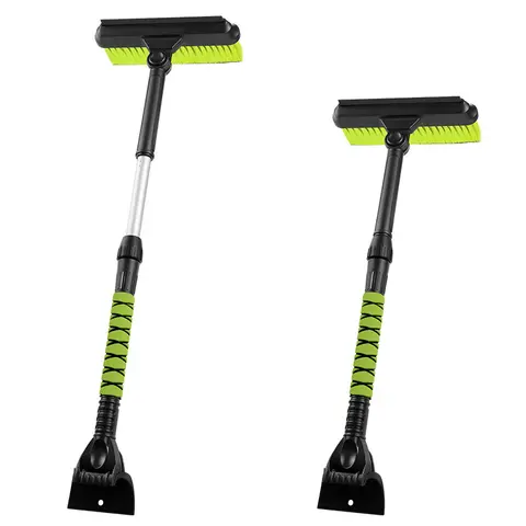 Heavy Duty Car Windshield Ice Scraper & Snow Brush Tool with PVC Bristles, 21.3"-31.8" Extendable Pole & Handle, Buckle Lock, Aviation Aluminum Alloy & ABS Material, Paint-Safe Black Automotive Accessory for Cold Winter Conditions, Dad Gift toolupgrade