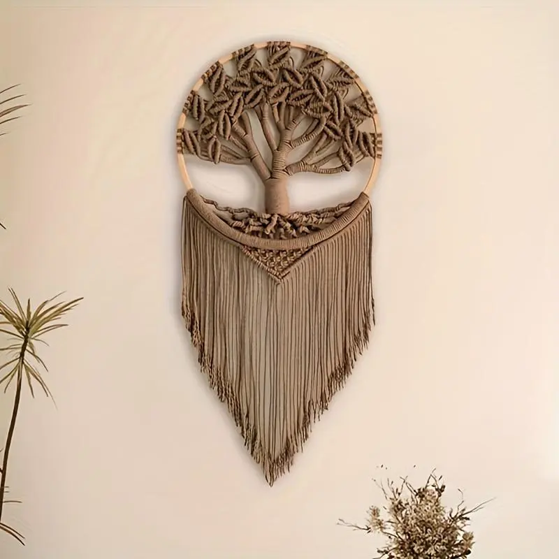 1pc Handwoven Tree of Life Macramé Weave Wall Hanging - Chic Hangable Home Decoration, Boho House Accent, Aesthetic Living Room Piece, Thoughtful Gift Idea for Teen Girls
